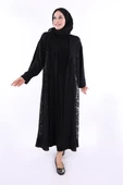 Yakalı Dantel Güpür Detay Abaya 7830 Siyah thumbnail 2