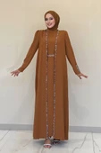 Taş İşleme Detaylı Yelekli Elbise Takım 3838 Taba thumbnail 1