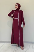 Taş İşleme Detaylı Yelekli Elbise Takım 3838 Bordo thumbnail 1