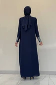 Taş İşleme Detaylı Yelekli Elbise Takım 3838 Lacivert - 2