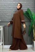 Taş İşleme Detaylı Pantolonlu Tunik Takım 8464 Kahverengi thumbnail 3