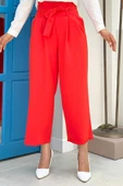 Fermuarlı Bel Bağcıklı Pantolon 0174 Kırmızı - 2
