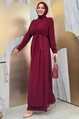Şifon Pelerin Detay Bel Kuşaklı Tulum 3330 Bordo thumbnail 7