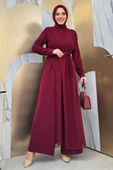 Şifon Pelerin Detay Bel Kuşaklı Tulum 3330 Bordo thumbnail 5