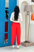 Fermuarlı Bel Bağcıklı Pantolon 0174 Kırmızı - 3