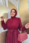 Şifon Pelerin Detay Bel Kuşaklı Tulum 3330 Bordo thumbnail 4
