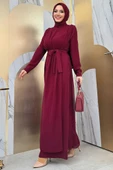 Şifon Pelerin Detay Bel Kuşaklı Tulum 3330 Bordo thumbnail 3