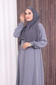 Fermuarlı Kol Manşetleri Büzgülü Mevlana Ferace 6007 Gri thumbnail 5