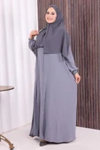 Fermuarlı Kol Manşetleri Büzgülü Mevlana Ferace 6007 Gri thumbnail 2