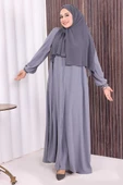 Fermuarlı Kol Manşetleri Büzgülü Mevlana Ferace 6007 Gri thumbnail 1