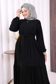 Fermuarlı Kol Manşetleri Lastikli Fırfırlı Elbise 6001 Siyah thumbnail 5