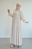 Kol Lastikli Kat Görünümlü Abayalı Elbise Takım 3859 Taş - 2