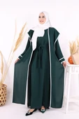 Düğme Detaylı Yırtmaçlı Yelek ve Elbise İkili Takım 8485 Zümrüt thumbnail 1