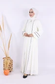 Çizgi Detaylı Boydan Fermuarlı Tam Boy Ferace 6011 Ekru thumbnail 2