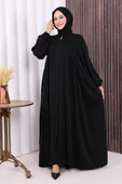 Oval Büzgülü Kol Manşetleri Lastikli Fermuarlı Tam Boy Ferace 6005 Siyah thumbnail 2