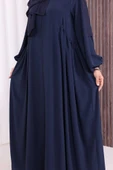 Oval Büzgülü Kol Manşetleri Lastikli Fermuarlı Tam Boy Ferace 6005 Lacivert thumbnail 6