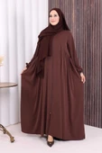 Oval Büzgülü Kol Manşetleri Lastikli Fermuarlı Tam Boy Ferace 6005 Kahverengi thumbnail 1