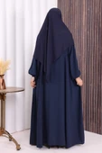 Oval Büzgülü Kol Manşetleri Lastikli Fermuarlı Tam Boy Ferace 6005 Lacivert thumbnail 4