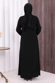 Çizgi Detaylı Boydan Fermuarlı Tam Boy Ferace 6011 Siyah thumbnail 4