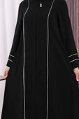 Çizgi Detaylı Boydan Fermuarlı Tam Boy Ferace 6011 Siyah thumbnail 6