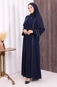 Çizgi Detaylı Boydan Fermuarlı Tam Boy Ferace 6011 Lacivert thumbnail 2