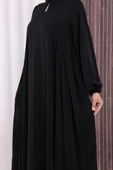Oval Büzgülü Kol Manşetleri Lastikli Fermuarlı Tam Boy Ferace 6005 Siyah thumbnail 7