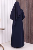 Çizgi Detaylı Boydan Fermuarlı Tam Boy Ferace 6011 Lacivert thumbnail 3