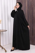 Oval Büzgülü Kol Manşetleri Lastikli Fermuarlı Tam Boy Ferace 6005 Siyah thumbnail 4