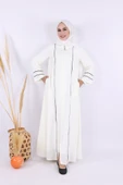 Çizgi Detaylı Boydan Fermuarlı Tam Boy Ferace 6011 Ekru thumbnail 3