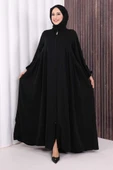 Oval Büzgülü Kol Manşetleri Lastikli Fermuarlı Tam Boy Ferace 6005 Siyah thumbnail 1