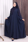 Oval Büzgülü Kol Manşetleri Lastikli Fermuarlı Tam Boy Ferace 6005 Lacivert thumbnail 1