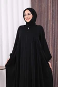 Oval Büzgülü Kol Manşetleri Lastikli Fermuarlı Tam Boy Ferace 6005 Siyah thumbnail 6