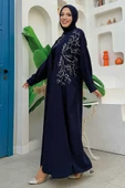 İşleme Detaylı Abaya ve Elbise Takım 8486 Lacivert - 3