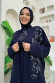 İşleme Detaylı Abaya ve Elbise Takım 8486 Lacivert - 8
