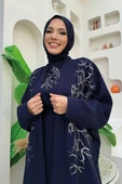 İşleme Detaylı Abaya ve Elbise Takım 8486 Lacivert - 4