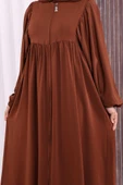Kol Büzgü Detay Fermuarlı Salaş Ferace 6006 Kahverengi thumbnail 6