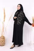 İşleme Detaylı Abaya ve Elbise Takım 8486 Siyah thumbnail 1