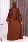 Kol Büzgü Detay Fermuarlı Salaş Ferace 6006 Kahverengi thumbnail 4