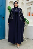 İşleme Detaylı Abaya ve Elbise Takım 8486 Lacivert - 1