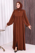 Kol Büzgü Detay Fermuarlı Salaş Ferace 6006 Kahverengi thumbnail 1