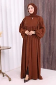 Kol Büzgü Detay Fermuarlı Salaş Ferace 6006 Kahverengi thumbnail 2