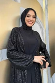 Pulpayet İşlemeli Abaya ve Elbise Takım 8483 Siyah - 4