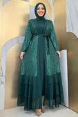 Pulpayet İşlemeli Abaya ve Elbise Takım 8483 Zümrüt - 1