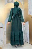 Pulpayet İşlemeli Abaya ve Elbise Takım 8483 Zümrüt - 2