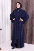 Kol Büzgü Detay Fermuarlı Salaş Ferace 6006 Lacivert thumbnail 2