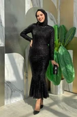 Pul Payet İşlemeli Balık Abiye Elbise 3872 Siyah thumbnail 1