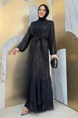 Pulpayet İşlemeli Abaya ve Elbise Takım 8483 Siyah - 7