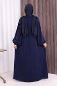 Kol Büzgü Detay Fermuarlı Salaş Ferace 6006 Lacivert thumbnail 4
