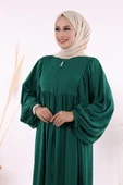 Kol Büzgü Detay Fermuarlı Salaş Ferace 6006 Zümrüt thumbnail 5