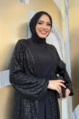 Pulpayet İşlemeli Abaya ve Elbise Takım 8483 Siyah - 8